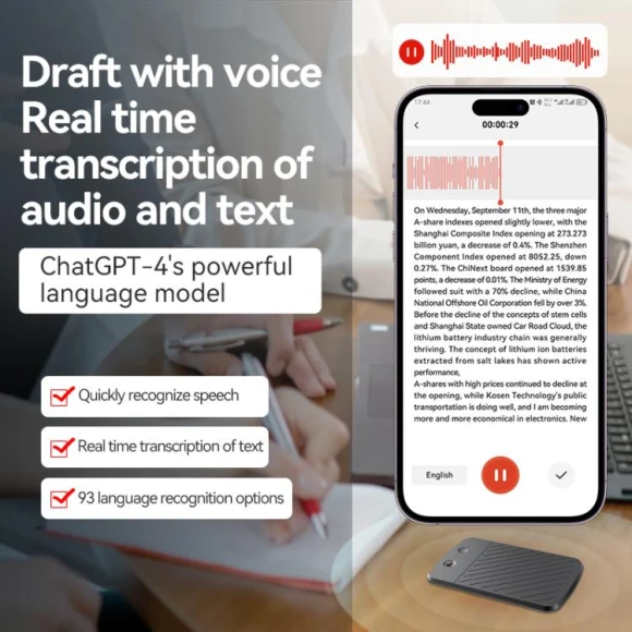 A3 Dual-key Arc-Frame Twill Texture Ultra-thin AI Smart Voice Recorder with AIREC App Support, 8GB — Translator Device