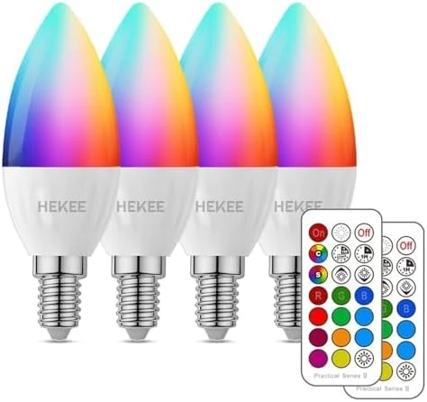 Candelabra Light Bulbs, Color Changing with Remote — Smart Light Bulb, HEKEE
