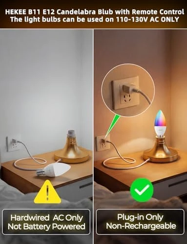 Candelabra Light Bulbs, Color Changing with Remote — Smart Light Bulb, HEKEE