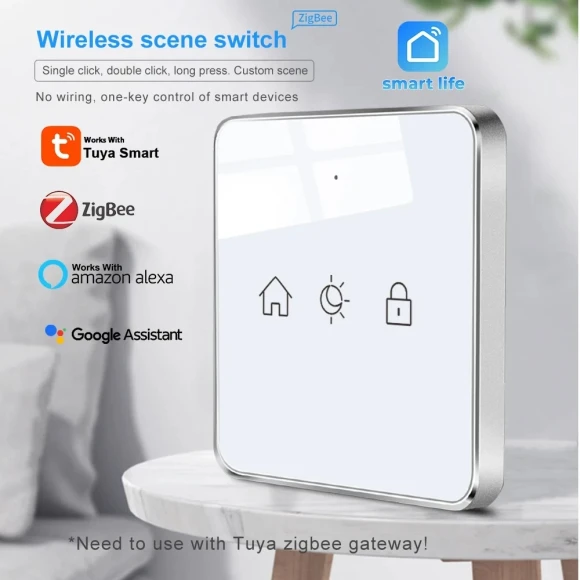 3-Gang Wireless Scene Switch Remote Controller — Smart Switch, Tuya