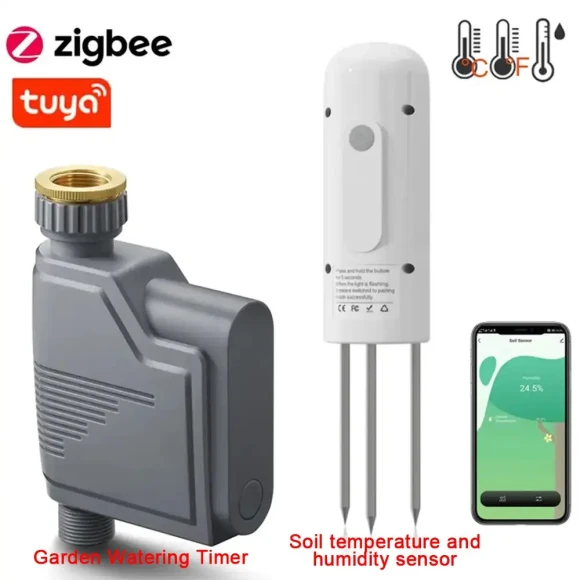 Smart Water Valve Controller and Soil Moisture/Temperature Sensor — Irrigation System, Tuya