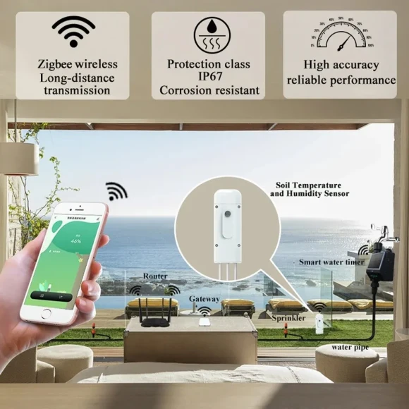 Smart Water Valve Controller and Soil Moisture/Temperature Sensor — Irrigation System, Tuya