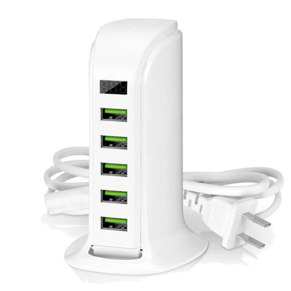 5-Port Charging Station with Multiple USB Hubs, Smart Mouse