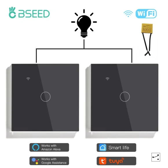 1/2/3-Key Touch Wi-Fi Switches with Capacitor, 2-Way for Stairs, Corridors, Lamps — Smart Switch, Simplistic Living Home