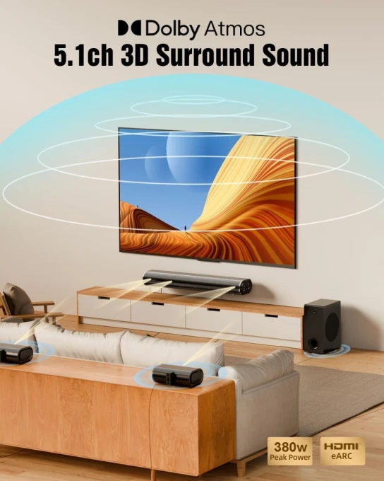 Sound Bar with Subwoofer and 2 Rear Speakers — Sound Bar, Hiwill