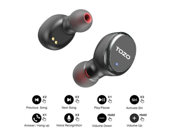 Bluetooth Earbuds, Black, 2022 Version — Wireless Earbuds, TOZO