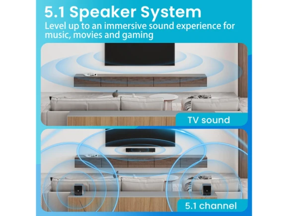 5.1 Home Theater Speaker System — Sound Bar, Acoustic Audio