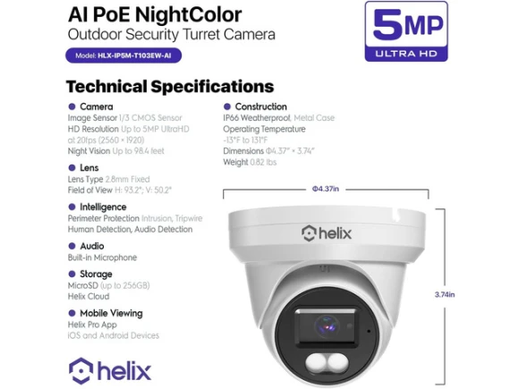 5MP PoE Turret Security Camera — Security Camera, Helix Security