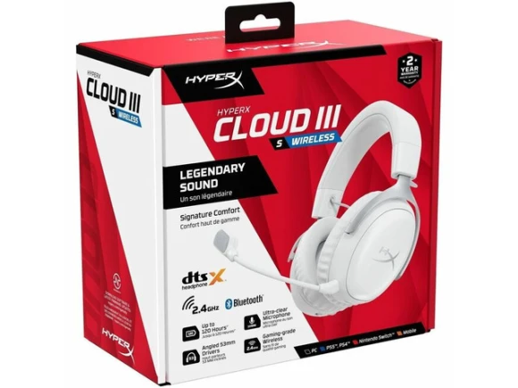 Wireless Gaming Headset, Cloud III S Wireless, White — Wireless Earbuds, HyperX