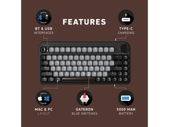 IZO Black Willow Mechanical Keyboard — Bluetooth Keyboard, AZIO