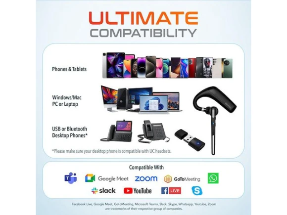 Wireless Computer Headset, Black — Wireless Earbuds, Delton