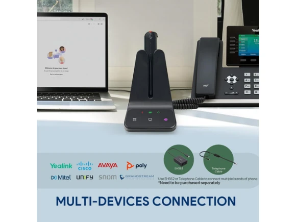 Convertible DECT wireless headset E2 Version — Wireless Earbuds, Yealink