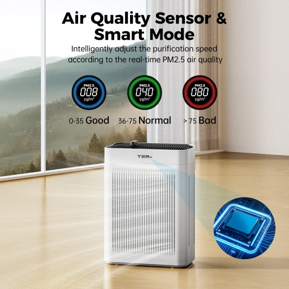 Large Room Air Purifier with H13 HEPA Filter and PM 2.5 Sensor — Air Purifier, TERAIR