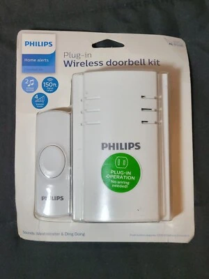 Wireless Doorbell Kit with Plug-In Receiver, 2 Melodies, 150 Ft Range, Philips