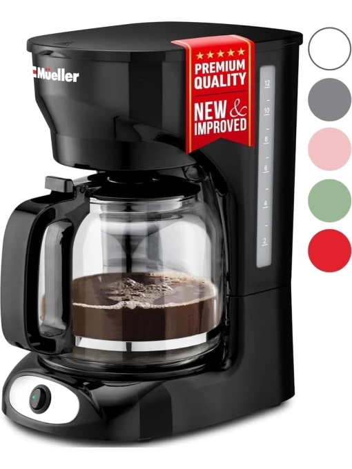 12-Cup Drip Coffee Maker with Borosilicate Carafe and Auto-Off, MUELLERHOME