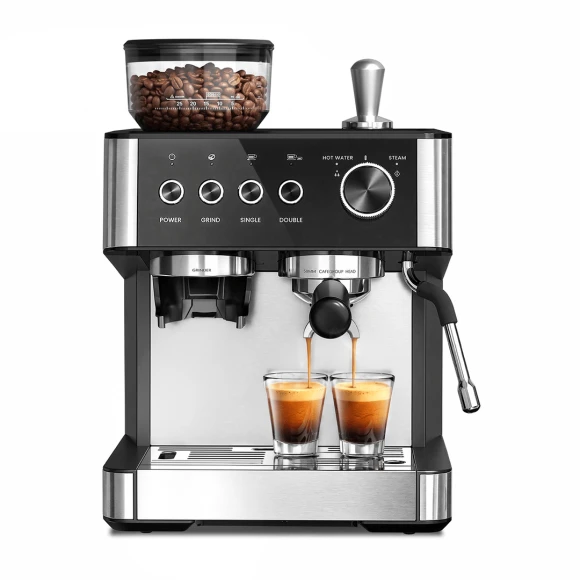 20 Bar Espresso Machine with Built-in Grinder and Milk Frother — Coffee Maker, Electactic