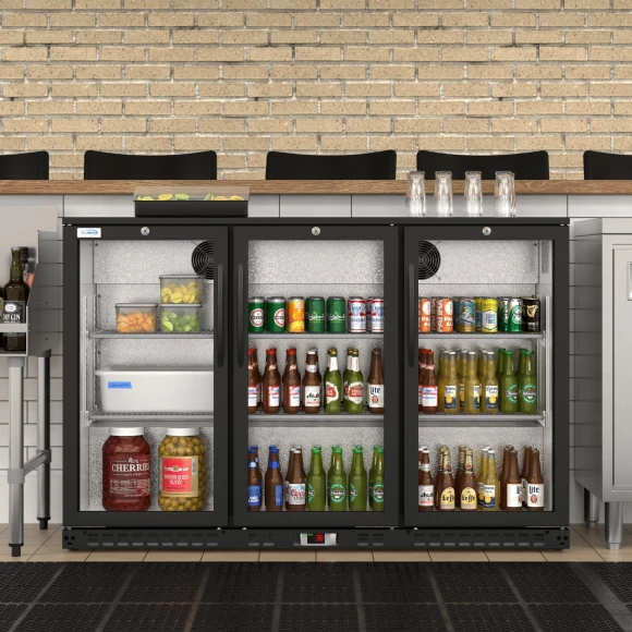 3 Door Back Bar Cooler Counter Height Glass Door Refrigerator, KoolMore