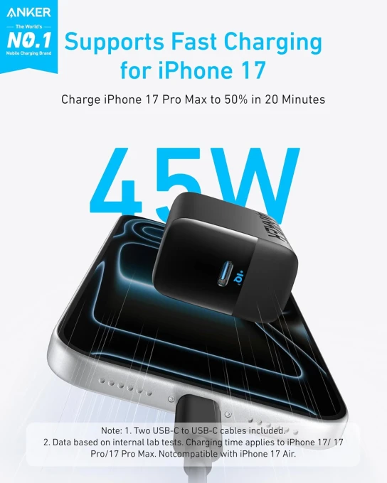 45W USB C Charger Block with PPS Fast Charger, Anker