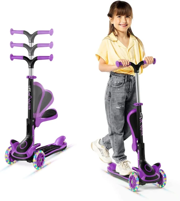 Foldable Seat Kids Scooter with LED Wheel Lights, Lifemaster