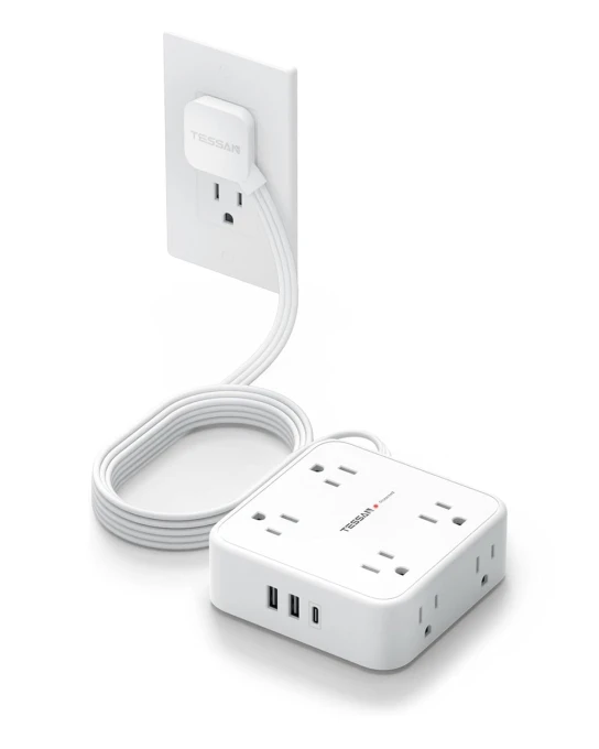 Flat Plug Power Strip Surge Protector, TESSAN