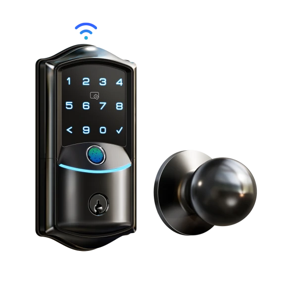 Built-in WiFi Smart Lock with Knob, Fingerprint Keyless Entry Door Lock Handle Set — Smart Lock, Veise