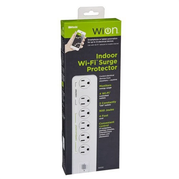 Indoor Wi-Fi Smart Surge Protector with 6 Grounded Outlets — Smart Plug, Woods
