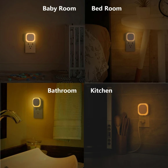 Plug-in Amber Night Light, Auto Dusk to Dawn, Soft Glow, Dimmable, Diffused Light, YUNLEX