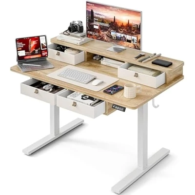 Electric Standing Desk with 4 Drawers and Storage Shelf — Standing Desk, Grandder