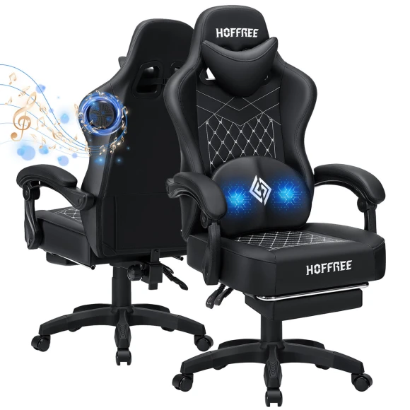 Gaming Chair with Speakers, Massage, and Footrest — Smart Chairs, HOFFREE