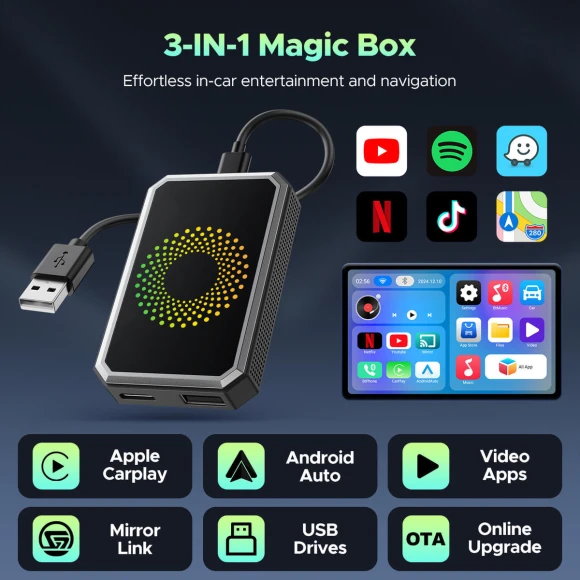 Wireless Carplay and Android Auto Adapter with Video Streaming, LAMTTO