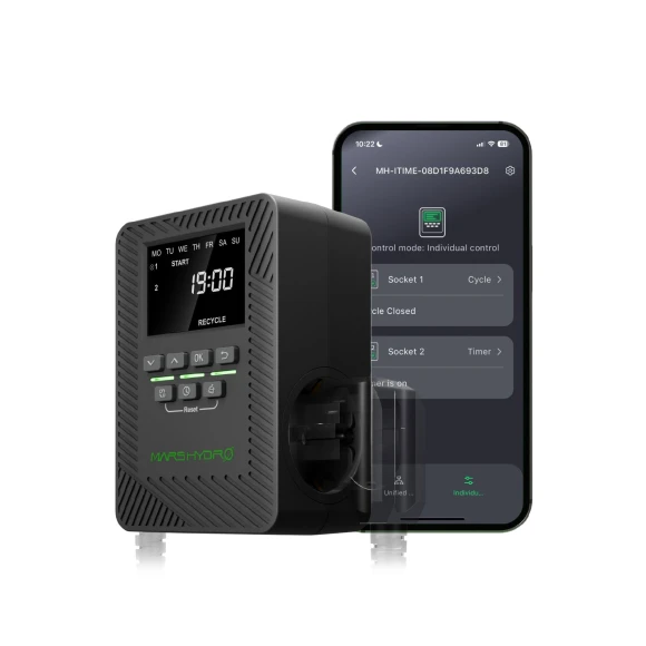 2-in-1 Smart Timer Outlet Dual Outlet App Control Custom Programmable 12 On/Off for Home Office and Plant Growth Use — Smart Plug, Mars Hydro