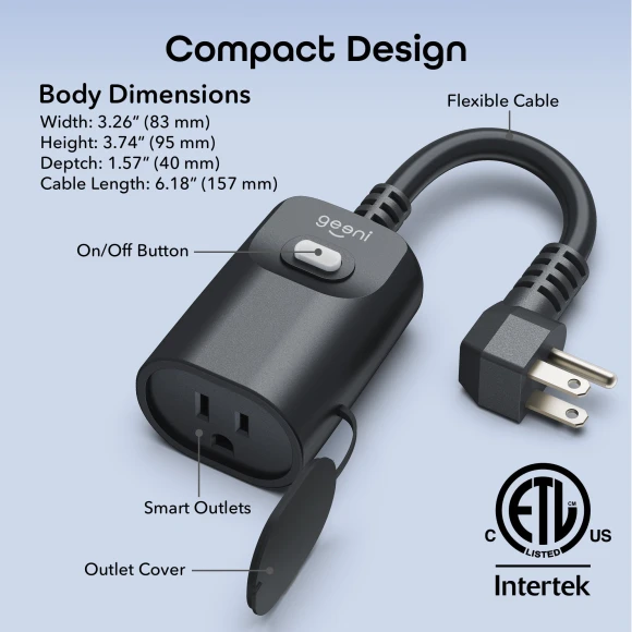 Indoor/Outdoor Smart Plug Weatherproof, 1 Socket Wireless Remote Control and Timer — Smart Plug, Geeni
