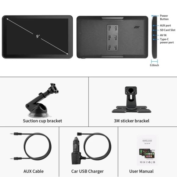 9'' Wireless CarPlay & Android Auto Screen — Car Infotainment System, GTVFS