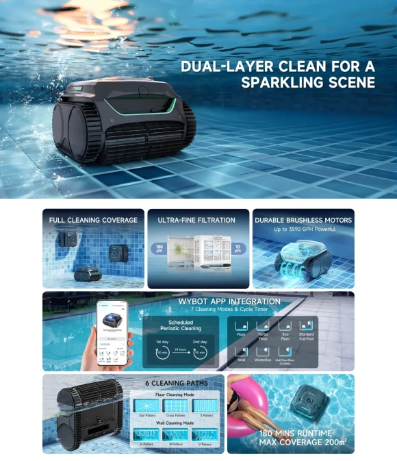 Cordless Robotic Pool Cleaner — Robot Vacuum, WYBOT