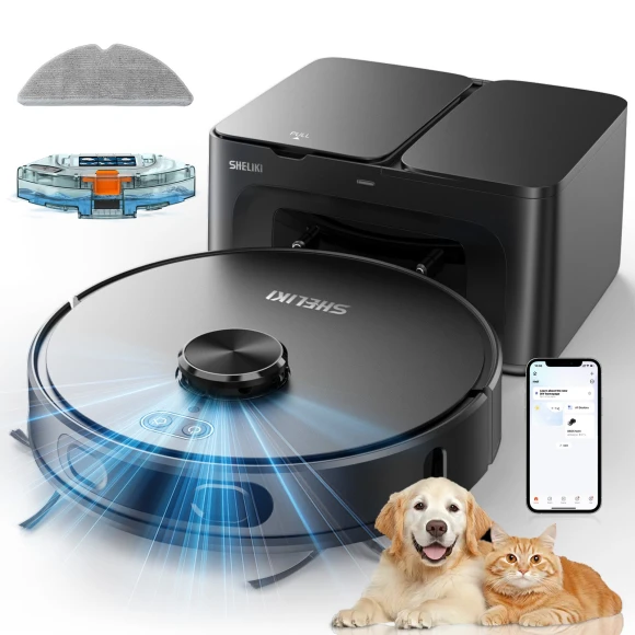 Robot Vacuum and Mop Combo, Self-Emptying with Smart Mapping — Robot Vacuum, SHELIKI