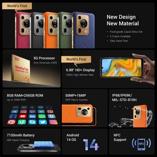Rugged 5G Smartphone, Orange — Smartphones, FOSSiBOT
