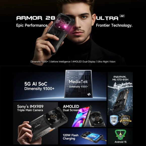Armor 28 Ultra Rugged Phone, Black, 16GB RAM + 1TB Storage — Smartphones, Ulefone