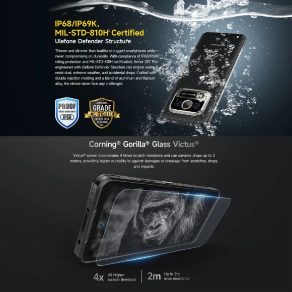 Rugged phone, Frost Black, 8GB+256GB — Smartphones, Ulefone