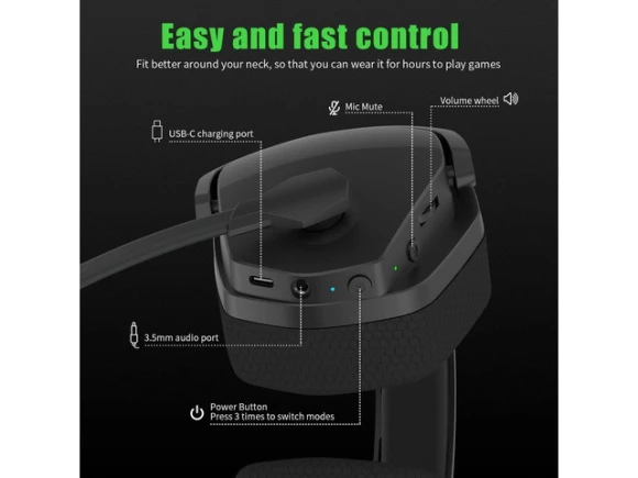 Green Wireless Gaming Headset — Wireless Earbuds, NUBWO