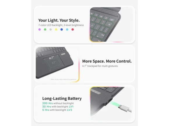 Bluetooth Keyboard Case with Trackpad and 7-Color Backlighting — Bluetooth Keyboard, EIP
