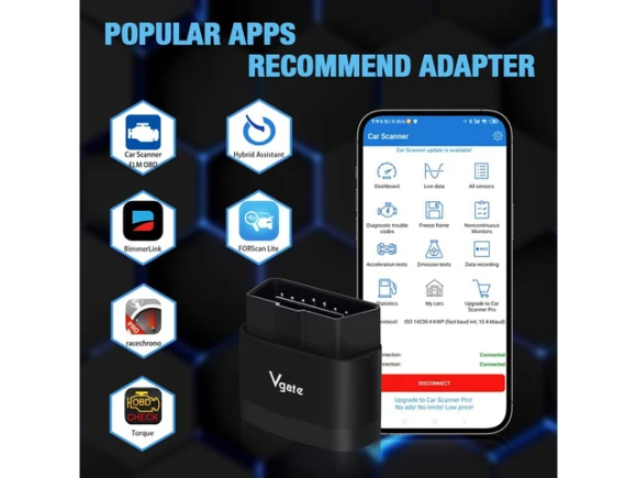 Black Bluetooth OBD2 Scanner — OBD2 Scanners, Vgate