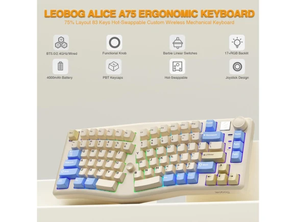 75% Ergonomic Split Wireless Mechanical Keyboard — Bluetooth Keyboard, LEOBOG