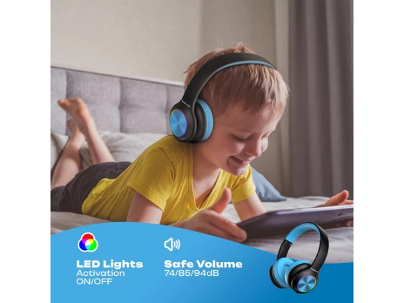 Kids Bluetooth Headphones with LED Lights — Wireless Earbuds, PowerLocus