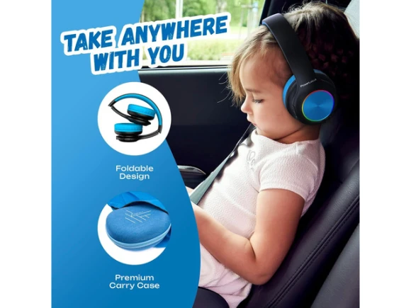 Kids Bluetooth Headphones with LED Lights — Wireless Earbuds, PowerLocus