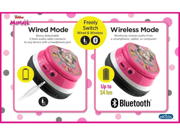 Minnie Mouse Pink Wireless Headphones — Wireless Earbuds, eKids
