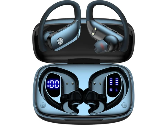 Wireless Bluetooth Earbuds with Over-Ear Hooks and LED Display Case — Wireless Earbuds, BMANI