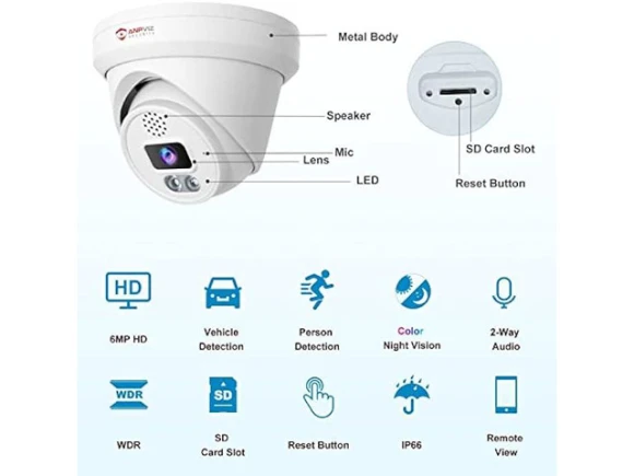 6 MP Turret PoE Security Camera — Security Camera, Anpviz