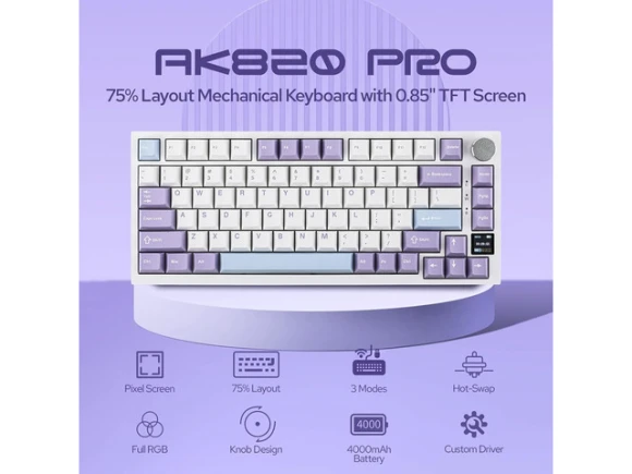 75% Layout Purple Mechanical Keyboard — Bluetooth Keyboard, Ajazz
