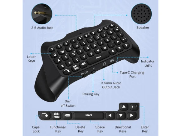 Bluetooth Wireless Mini Keypad for PS5 Controller — Bluetooth Keyboard, MoKo