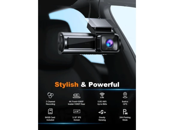 3-Channel Dash Camera with 64GB Card — Dash Cam, ilepo